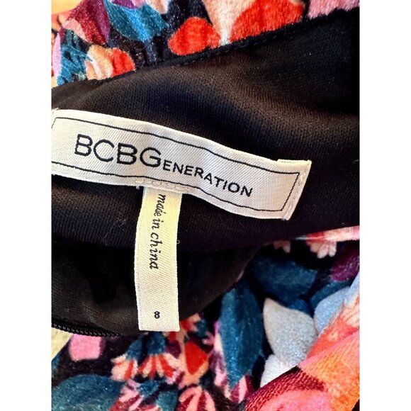 BCBGeneration Retro Floral Velvet Long Sleeve Ruffle Mini Dress Size 8 - Picture 8 of 9